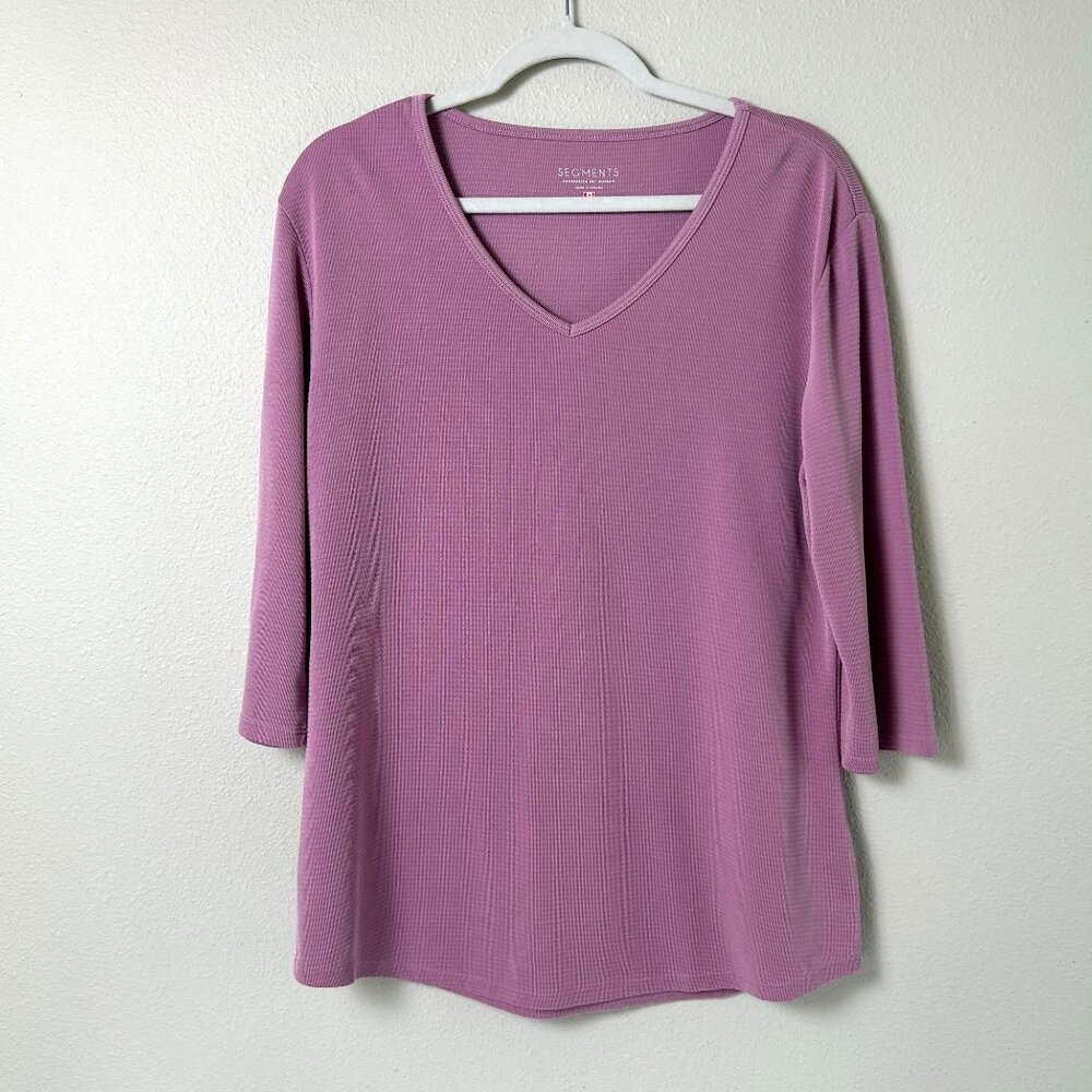 Segments Top Womens‎ Size L Mauve Pink V Neck 3/4 Sleeve Pullover Textured